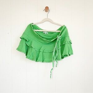 2000s Vintage Abercrombie & Fitch Vibrant Green Tiered Mini Skirt with Tie & Bow